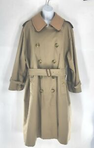 Burberrys Vintage Mens Trench Coat Khaki Tan Nova Check Plaid 38 Short Wool