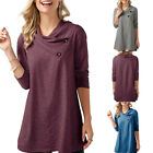 Plus Size Womens V-Neck Long Sleeve Blouse Ladies Solid Loose Casual Tops Shirt