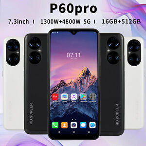 HOT P60pro Smartphone Android Dual SIM Facial Unlock Mobile Phone 16+512 6.8inch