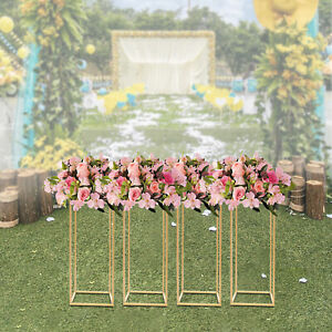 4PCS Gold Metal Column Flower Stands Centerpiece Holder Rack Party/Wedding Decor
