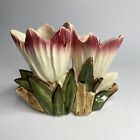 Vintage McCoy Pottery Double Tulip Cream & Pink Tipped Flower Vase Planter