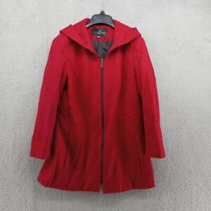 London Fog Coat Womens Small Red Wool Hooded Zip Up Fitted Outerwear Winter Snow