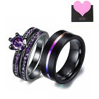 2pcs His and Her Couple Rings Purple CZ Promise Wedding Engagement Band Ring Set