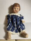 20” Composition And Straw Or Sawdust Filled Body Antique Girl Doll - Blue Floral