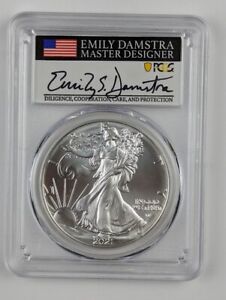 2021 Silver Eagle Type 2 - First Strike - PCGS MS70 - Emily Damstra Signature