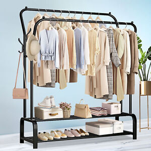 2Bar Metal Garment Rack Heavy Duty Closet Organizer Clothes Hanger Shoes Storage