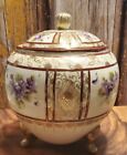 Antique Nippon Porcelain Biscuit Jar Footed Pink SNB mark Hand Painted Moriage