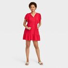 Women's Ruffle Short Sleeve A-Line Dress - Knox Rose Red XS