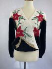 Dana Scott Sz L Womens Christmas Sweater Vintage Party Poinsettia Ribbon Holiday
