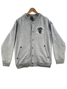 Crooks & Castles Sweater Mens XL Grey Varsity Bomber Sweatshirt Snap Cardigan