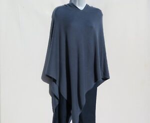 Poncho | 'Hoodie' | Cashmere Silk Wool Blend | Knit | Nepal | Lead Blue