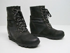 Sorel Lexie Black Leather/Fabric Wedge Boots Waterproof Women's Size 8.5