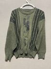 Vintage Knit Sweater Women's Large Green Crewneck Arts Crafts Western Party