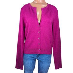 Ann Taylor Med V-Neck Purple Silk Cashmere Rhinestone Button Front Cardigan