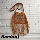 Raviani  Fringe Crossbody W/Fleur De Lis In Light Brown Pebble Grain  Leather