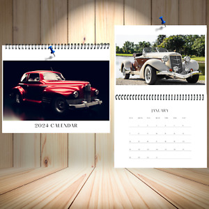 Vintage Car 2024 Calendar | 12 Month Calendar | Spiral Bound Monthly Calendar