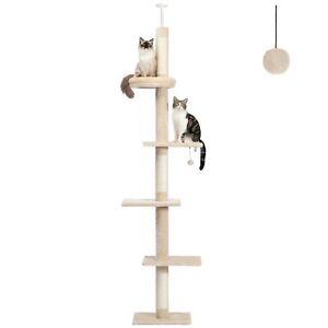 PETEPELA Cat Tower 5-Tier Floor to Ceiling Cat Tree Height(95-107 Inches) Adj...