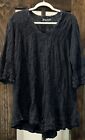 Gretty Zueger Black Embroidered Lace Cotton Boho Tunic Blouse Womens Large