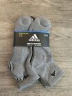 ADIDAS ~ 6-pair QUARTER Gray Socks Cushioned Mens ~ Extended XL 12-15 🎾⛳️⛵️