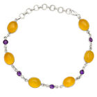Natural Yellow Onyx & Amethyst 925 Sterling Silver Bracelet Jewelry B-1006