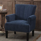 Modern Tufted Accent Chair Armchair Single Sofa Padded Seat Wooden Legs Navy NEW