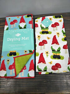 Gnome Dish Drying Mat and Matching Kitchen Towel 2 Pc Gift Set New