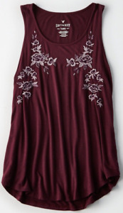 Women's American Eagle AEO Floral Scoop Neck Tank Top Large Plum - Brand New
