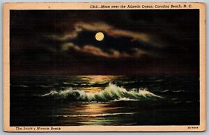 Vtg Carolina Beach North Carolina NC Moon Over Atlantic Ocean 1930s Postcard