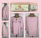 Quacker Factory Size Large Top Pink Embroidered Butterflies & Bling 3/4 Sleeves