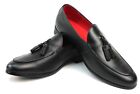 Genuine Leather Black Slip On Men's Dress Shoes Loafers With Tassel By AZAR MAN