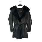 Wilsons Size Large Belted Faux Fur Maximalist Classic Glam Leather Trench Coat
