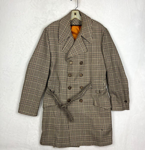 Vintage Juilliard Mens Trench Coat Size 40 Long Check Plaid Beige Overcoat