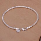 Women's Sterling Silver Plated Fit European Bracelet 8 Inches 3MM lobster L26