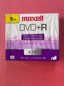 Maxell - DVD+R 4.7 GB - storage media 5 Pack NEW and UNOPENED