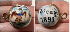 1893 Chicago Worlds Expo US Eagle Hand Painted Ceramic Bead Spinning Charm Fob