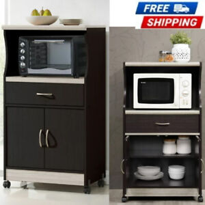 Kitchen Microwave Cart Oven Stand Storage Cabinet Shelf w/Wheels and Drawer US