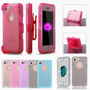 For iPhone 15 14/13/12/11/XR/X/8/7Shockproof Defender Clear Case w/Clip Holster