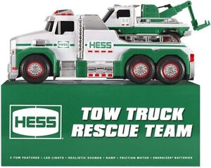 NIB 2019 Hess Oil Company Tow Truck Rescue Team LED Lights Sounds Ramp Tow