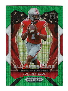 Justin Fields 2021 Panini Prizms Green Wave All American #192 Rookie Card