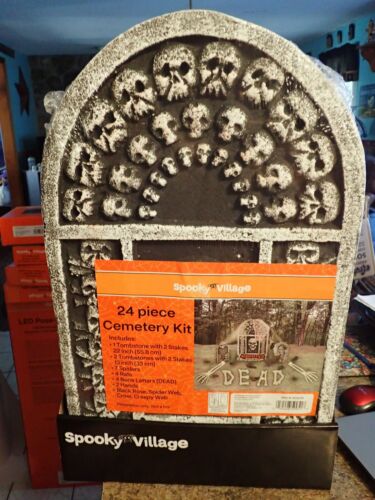 Halloween Decoration 24 Pc Cemetery Kit  Tombstone Skull Hands Spiders Rats