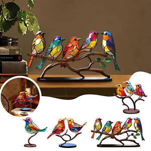 Stained Birds on Branch Desktop Ornaments Metal Vivid Craft Desktop Decor