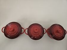 Le Creuset Red Ombre Set of 3 Mini Round Cocotte Stoneware Dish 8oz