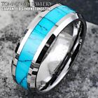 Tungsten Carbide Men's Turquoise Inlaid Comfort Fit Wedding Band Ring Size 5-13