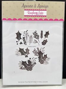 Papertrey Ink SPRUCE & SPRIGS Holly Christmas Greenery Rubber Stamps Set
