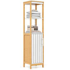 Tall Bathroom Floor Cabinet Bamboo Bathroom Storage w/Adjustable Shelf &Cupboard