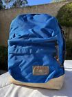 Vintage Coleman Blue Nylon & Leather Day Pack Backpack Hiking Camping Bag USA