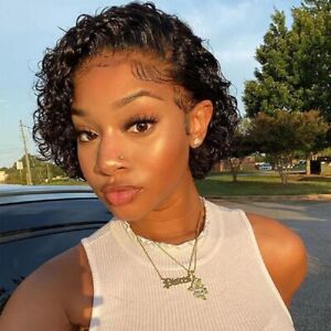 Short Curly Human Hair Wigs Pixie Cut Bob Glueless Wigs 13x1 Lace Front Wigs