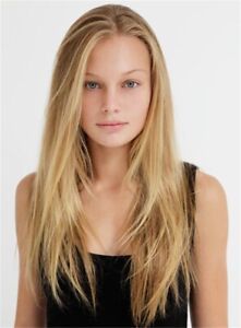 100% Human Hair New Women's Long Golden Blond Straight Full Wigs 24 Inch Perücke