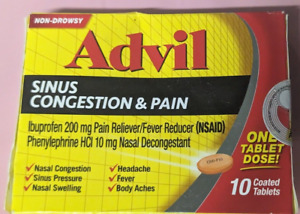 Advil Sinus Congestion & Pain Nasal Decongestant - 200mg - 10 Tablets Exp 11/24