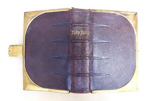 HOLY BIBLE. OLD AND NEW TESTAMENTS 1865 FULL LEATHER WITH BRASS TRIM